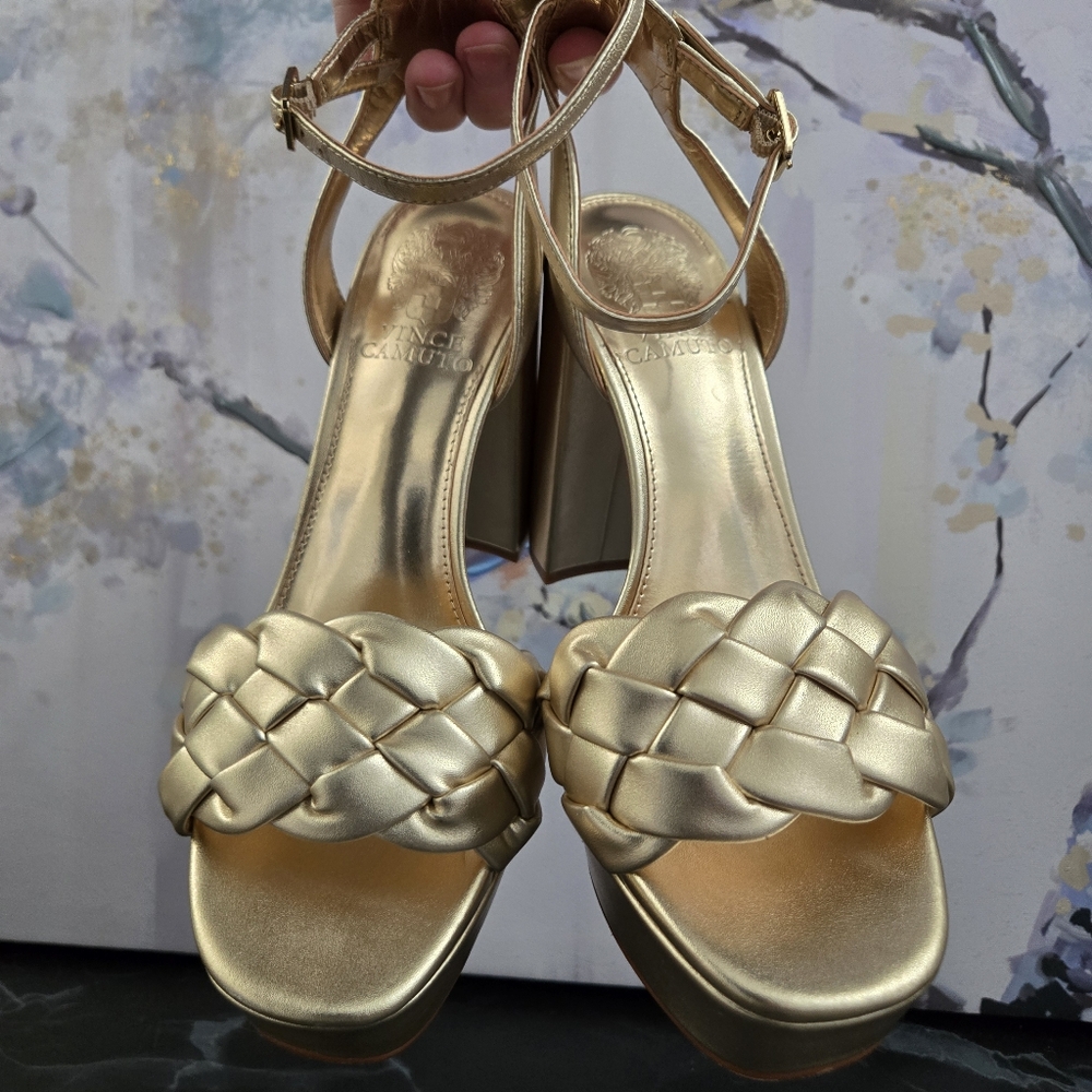 Vince Camuto Gold Braided Platform Heel Sandals